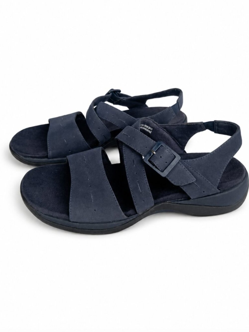 Clarks Springers Nubuck Leather Sandals Open Toe Strappy Buckle Navy Size 7